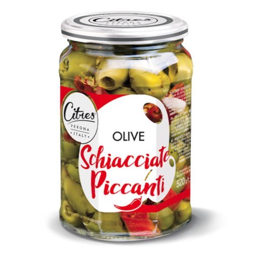 Citres csípős, fűszeres zöld tört olajbogyó – 520 g